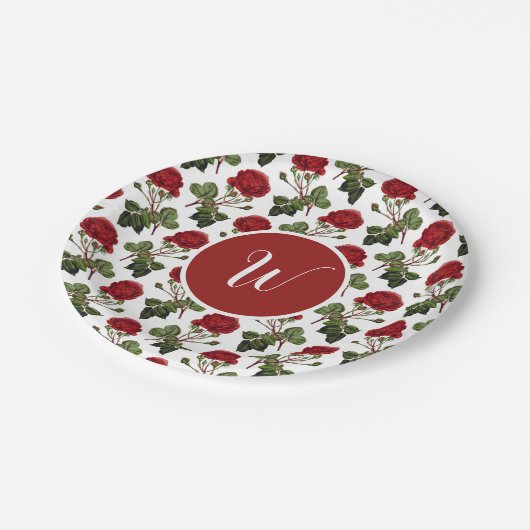 Elegant roze rozen papieren bordje (Gekanteld)