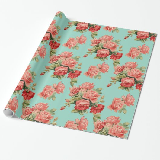 Elegant Roze Rozen Patroon Cadeaupapier (Uitgerold)