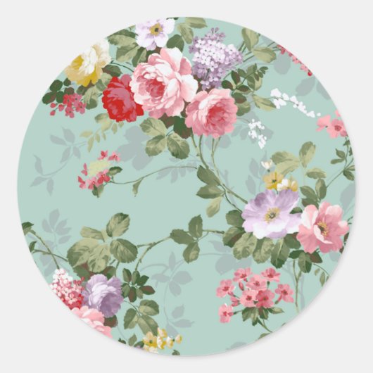  Elegant Roze Rozen Patroon Ronde Sticker (Voorkant)