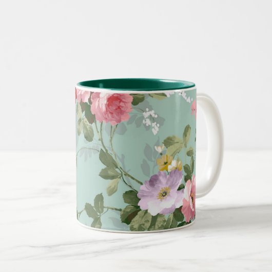  Elegant Roze Rozen Patroon Tweekleurige Koffiemok (Voorkant rechts)