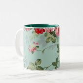 Elegant Roze Rozen Patroon Tweekleurige Koffiemok (Voorkant links)