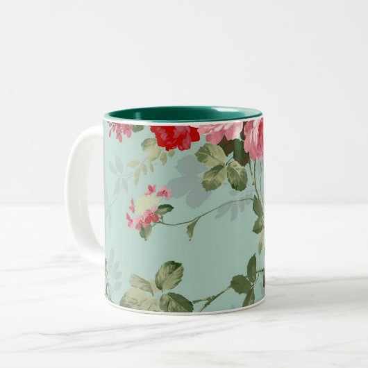  Elegant Roze Rozen Patroon Tweekleurige Koffiemok (Voorkant links)