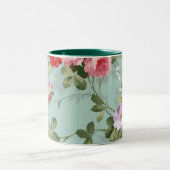 Elegant Roze Rozen Patroon Tweekleurige Koffiemok (Center)