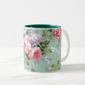 Elegant Roze Rozen Patroon Tweekleurige Koffiemok (Voorkant rechts)