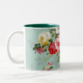 Elegant Roze Rozen Patroon Tweekleurige Koffiemok (Links)