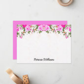 Elegant roze rozen persoonlijke notitiekaart notitiekaartje (Voorkant / Achterkant in situ)