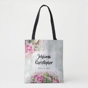 Elegant roze rozen & pinda's op Blauwgroen huwelij Tote Bag