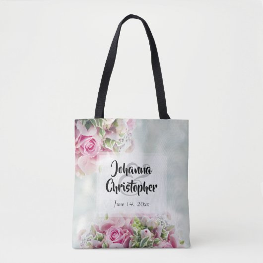 Elegant roze rozen & pinda's op Blauwgroen huwelij Tote Bag (Voorkant)