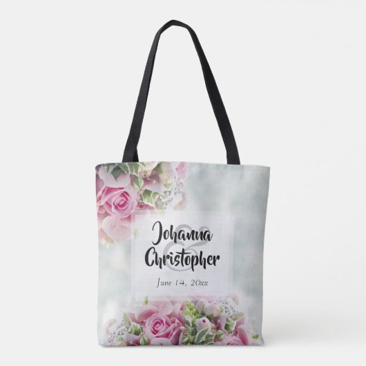 Elegant roze rozen & pinda's op Blauwgroen huwelij Tote Bag (Achterkant)