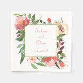 Elegant roze rozen Romantic Waterverf Border Servet (Voorkant)