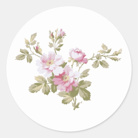 Elegant  roze rozen ronde sticker (Voorkant)