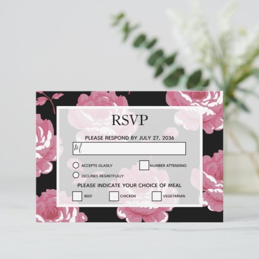 Elegant roze  Rozen RSVP Kaarten (Staand voorkant)