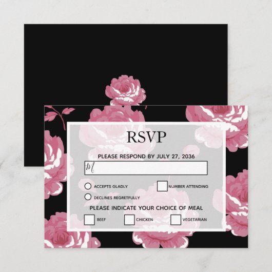Elegant roze  Rozen RSVP Kaarten (Voorkant / Achterkant)