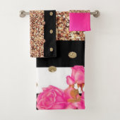 Elegant roze rozen stripes glitter Polka Dots Bad Handdoek (Insitu)