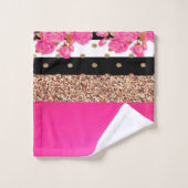 Elegant roze rozen stripes glitter Polka Dots Bad Handdoek (Wasdoekje)