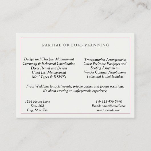 Elegant Roze Rozen  Victoriaans Bruiloft Visitekaartje (Achterkant)