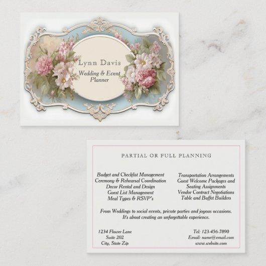 Elegant Roze Rozen Victoriaans Bruiloft Visitekaartje (Voorkant / Achterkant)