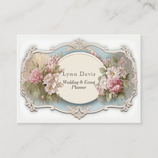 Elegant Roze Rozen  Victoriaans Bruiloft Visitekaartje (Voorkant)