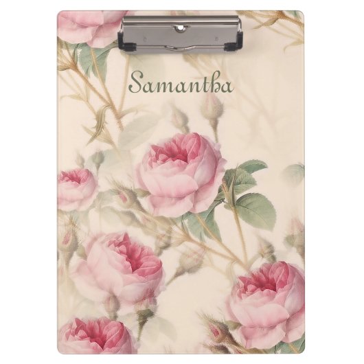 Elegant roze rozen voegen Jouw naam toe Klembord (Voorkant)