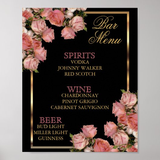 Elegant roze Rozen voor weddenschappen - Menu Bar Poster (Voorkant)