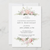 Elegant Roze Rozen Vrouwelijk 60e Verjaardagsfeest Kaart (Voorkant)