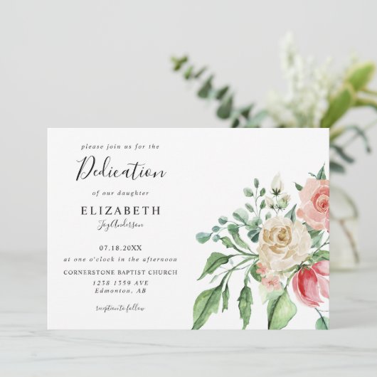 Elegant roze rozen Waterverf Baby Dedicatie Kaart (Staand voorkant)