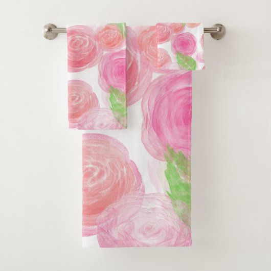 Elegant roze rozen Waterverf Floral Pattern | Bad Handdoek (Insitu)