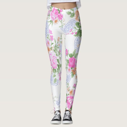 Elegant roze rozen Waterverf Floral Pattern | Leggings (Voorkant)