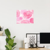 Elegant roze rozen Waterverf Floral Pattern | Poster (Thuiskantoor)