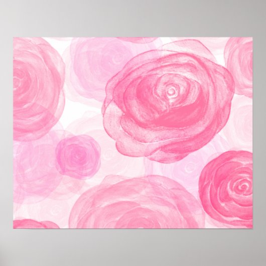 Elegant roze rozen Waterverf Floral Pattern | Poster (Voorkant)