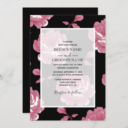 Elegant roze Rozen Wedding Invitations Kaart (Voorkant / Achterkant)