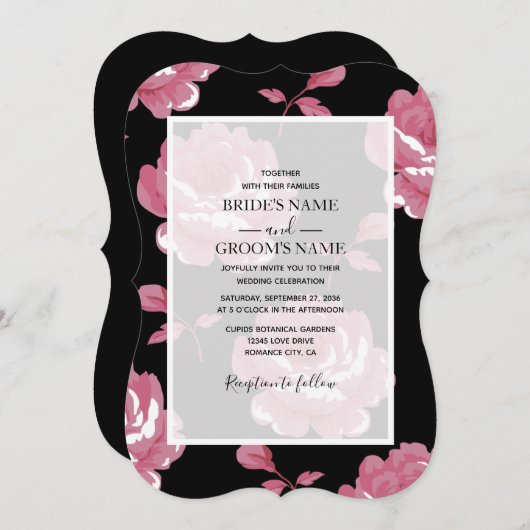 Elegant roze  Rozen Wedding Invitations Kaart (Voorkant / Achterkant)