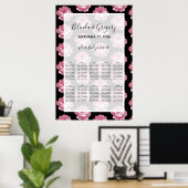 Elegant roze Rozen Wedding Seding Chart Poster (Thuiskantoor)
