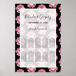 Elegant roze  Rozen Wedding Seding Chart Poster