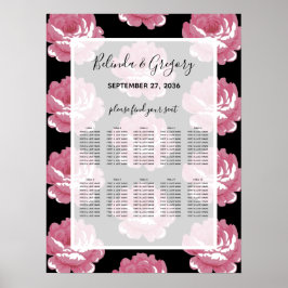 Elegant roze  Rozen Wedding Seding Chart Poster