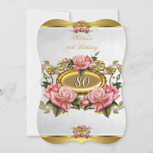 Elegant roze Rozen White 80th Birthday 2 Kaart (Voorkant)