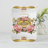 Elegant roze Rozen White 80th Birthday 2 Kaart (Staand voorkant)