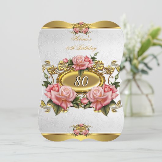 Elegant roze Rozen White 80th Birthday 2 Kaart (Staand voorkant)