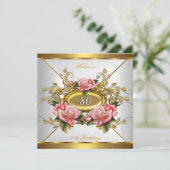 Elegant roze Rozen White 80th Birthday Party Kaart (Staand voorkant)
