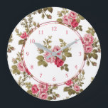 Elegant  roze rozen-witte achtergrond grote klok<br><div class="desc">Prachtige sprays van elegante roze rozen en groene loof op witte achtergrond met optioneel centrifuge afbeelding. Het patroon is naadloos en kan naar boven of naar onder resized gebruikend schaal   en - knopen in het ontwerphulpmiddel. De ronde elementen en de aantallen zijn editable.</div>