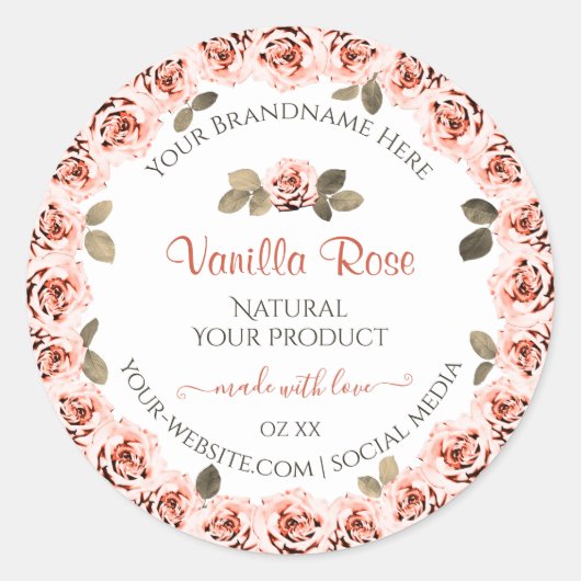 Elegant roze rozen witte etiketten met productverp (Voorkant)