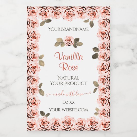 Elegant roze rozen witte etiketten met productverp (Enkel label)