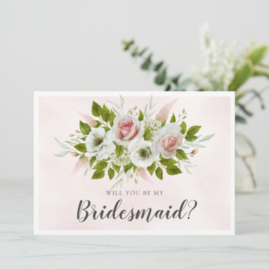 Elegant roze rozen zal je mijn bruidsmeisje Kaart  (Staand voorkant)