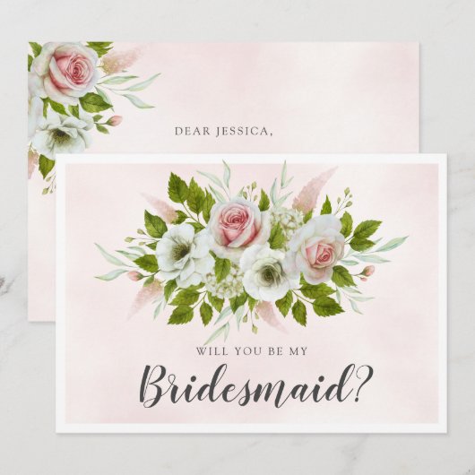 Elegant roze rozen zal je mijn bruidsmeisje Kaart  (Voorkant / Achterkant)