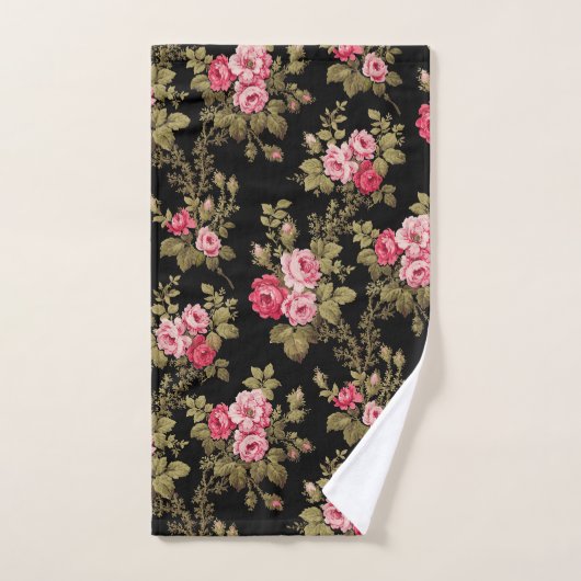 Elegant roze rozen-zwarte achtergrond bad handdoek (Handdoek)