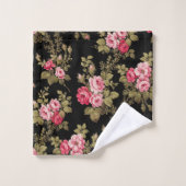 Elegant roze rozen-zwarte achtergrond bad handdoek (Wasdoekje)