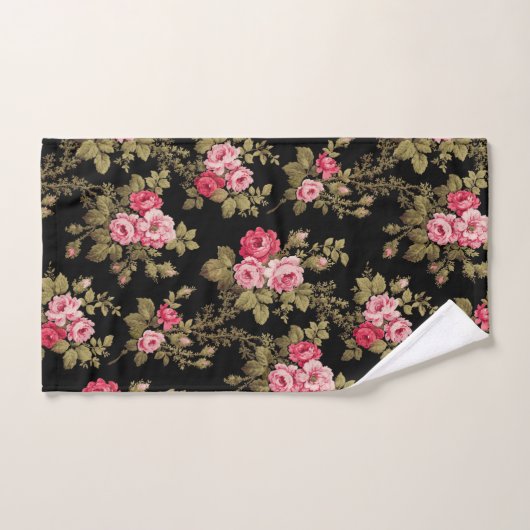 Elegant roze rozen-zwarte achtergrond bad handdoek (Handdoek)