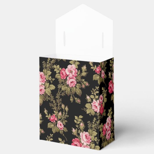 Elegant roze rozen-zwarte achtergrond bedankdoosjes (Geopend)