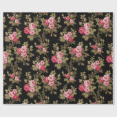 Elegant  roze rozen-zwarte achtergrond cadeaupapier (Vlak)