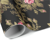 Elegant  roze rozen-zwarte achtergrond cadeaupapier (Rol Hoek)